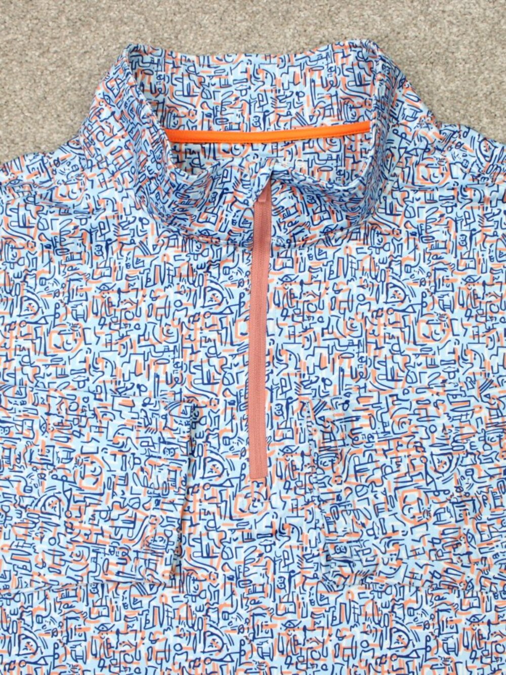 Maelreg Performance Sweatshirt Mens 2XL Blue/Orange Geometric Golf 1/4 Zip L/S